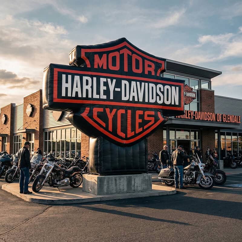 Giant inflatable signage outside bike shop