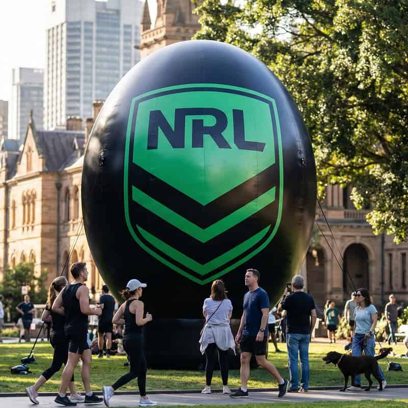 Inflatable giant NRL ball in park