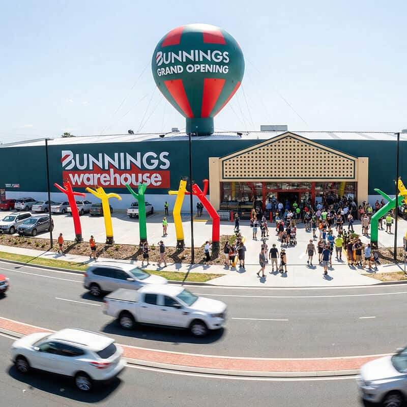 Giant inflatable advertising balloon on Bunnings store roof