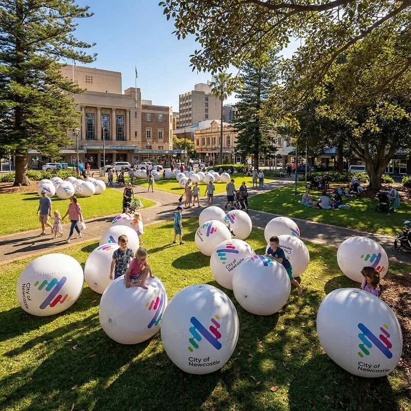 Inflatable balls in park