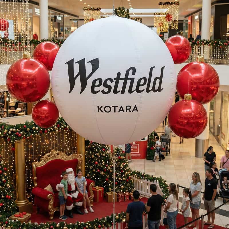 Inflatable bauble at shopping centre at Christmas