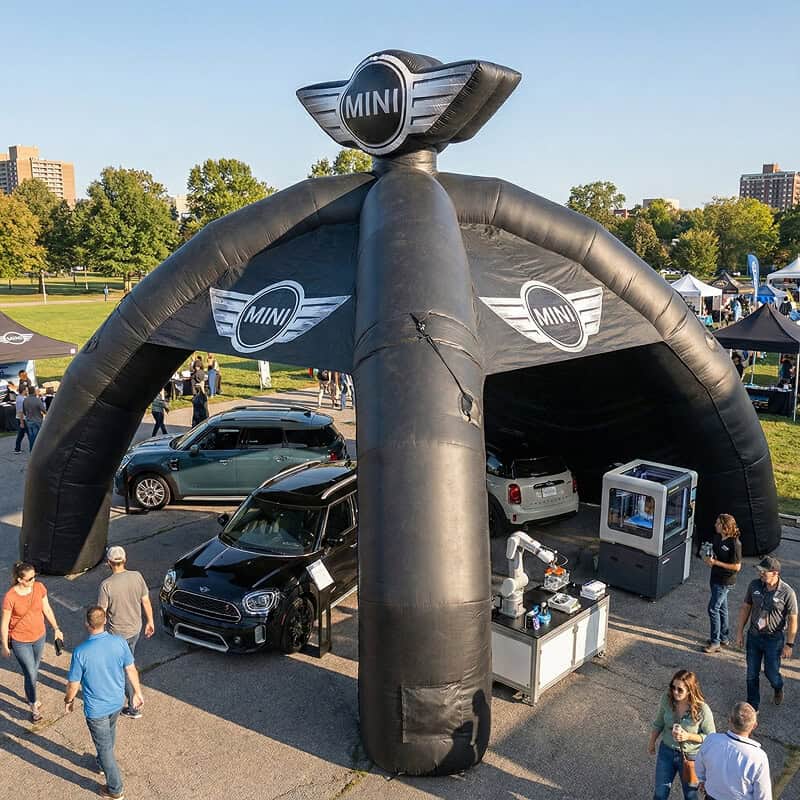 Mini cars under inflatable dome tent