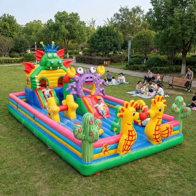 Kids playing in inflatable sea play pen