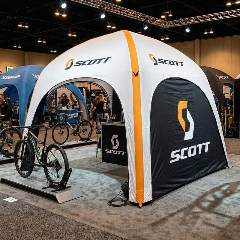Bikes under inflatable tent at expo